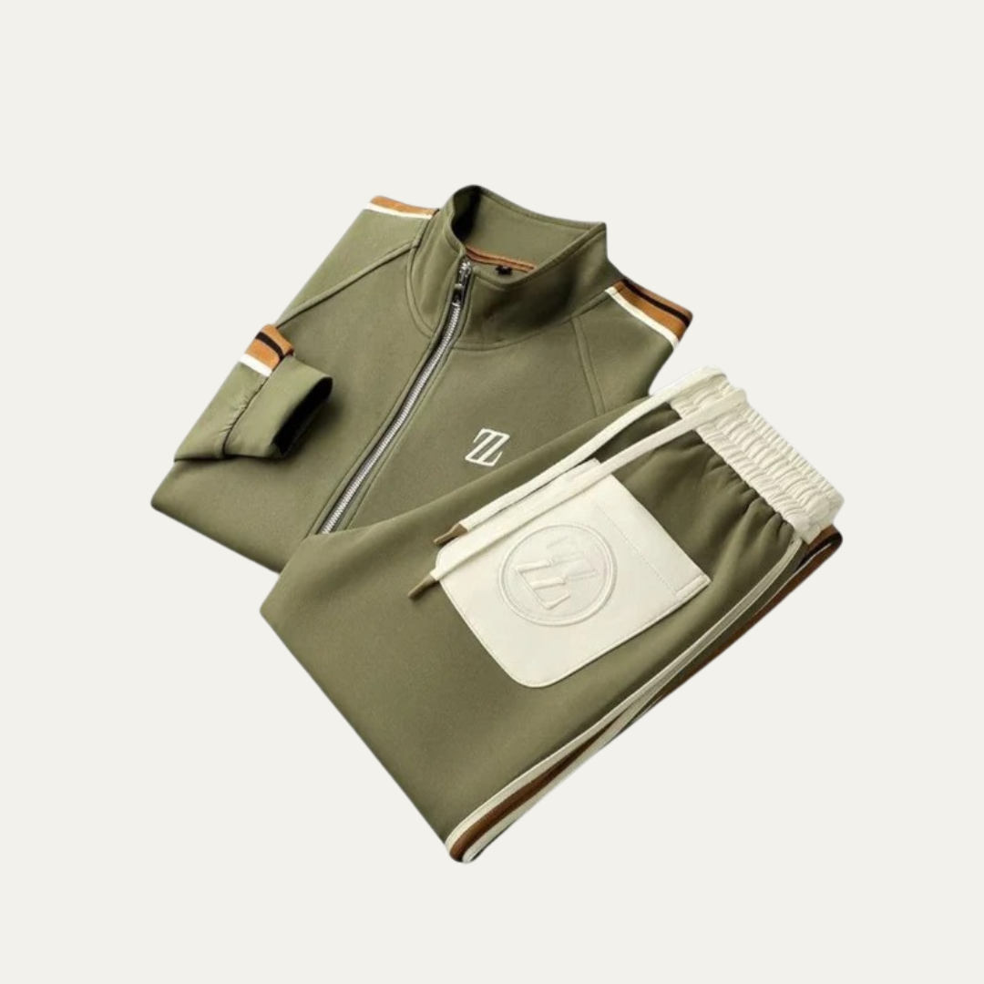 VogeLuxe | Men’s Stylish Leather-Trim Tracksuit Set