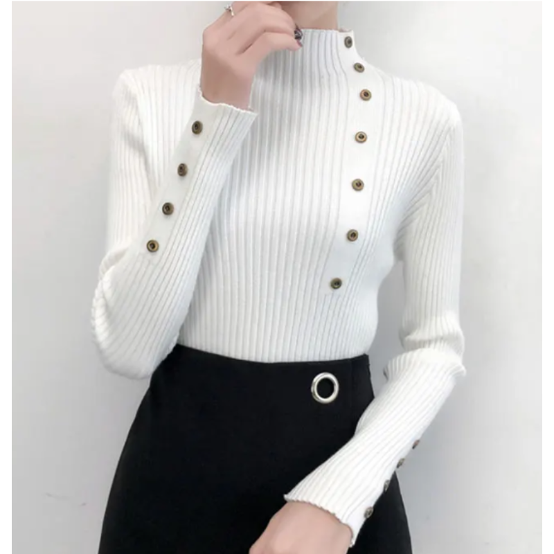 Cozy Women's Knit Turtleneck Sweater with Buttons