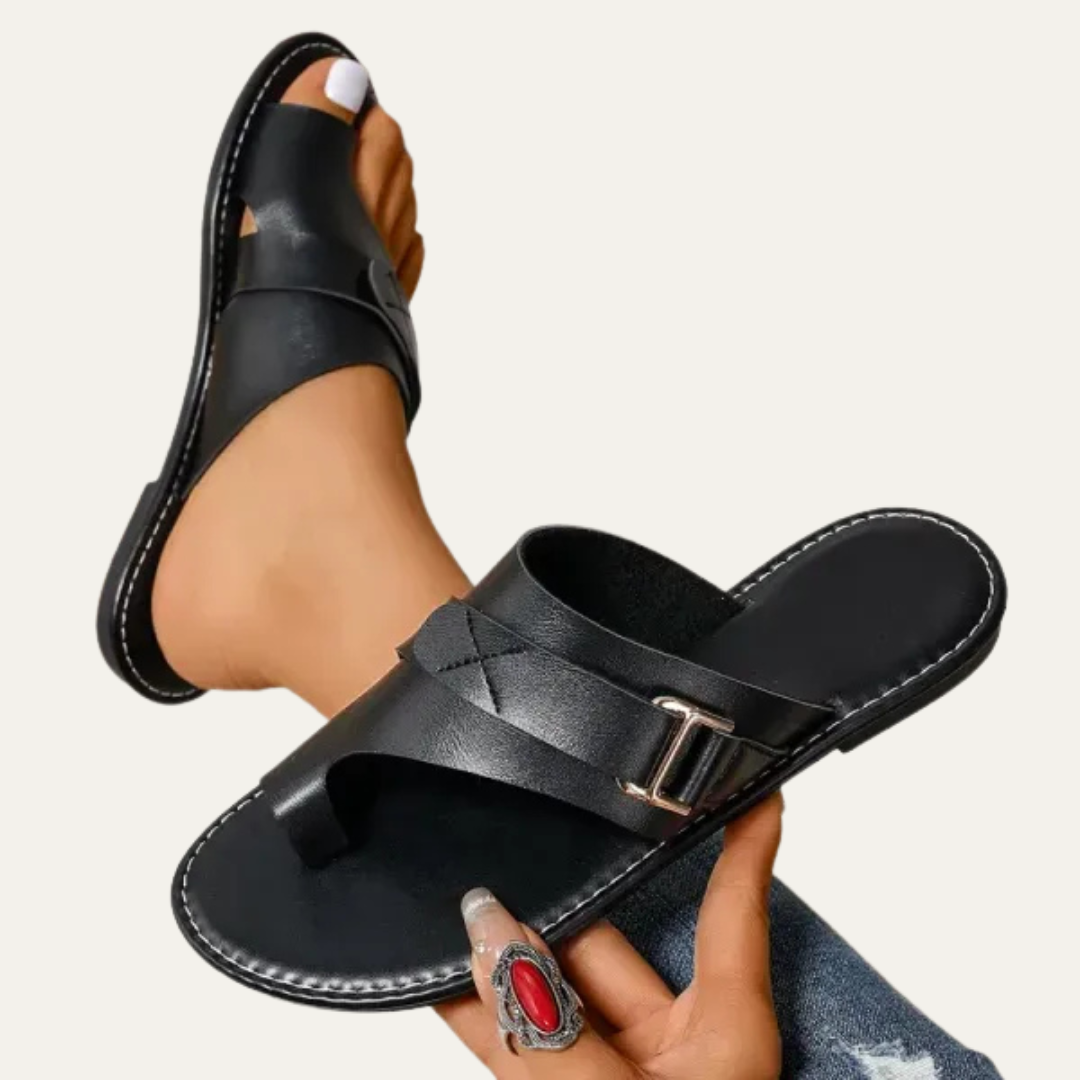 VogeLuxe | Women’s Minimalist Toe Loop Sandals with Asymmetrical Strap