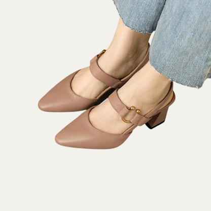 VogeLuxe | Women’s Pointed Toe Slingback Pumps with Block Heel