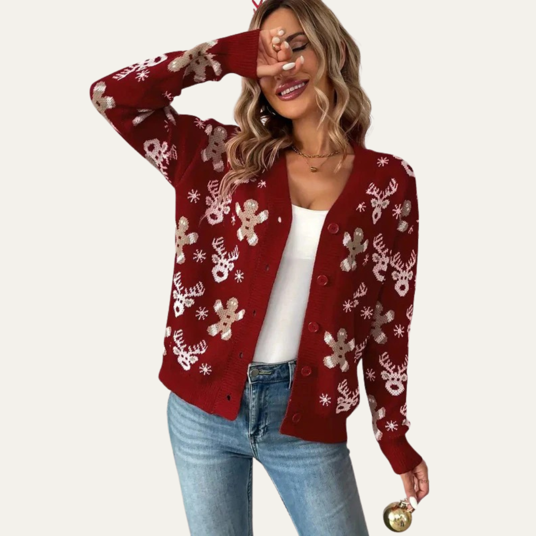 VogeLuxe | Women’s Festive Gingerbread Knit Button Cardigan