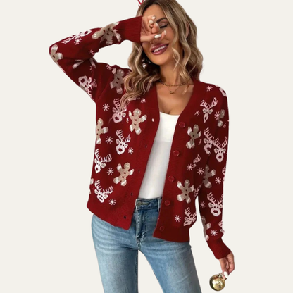 VogeLuxe | Women’s Festive Gingerbread Knit Button Cardigan