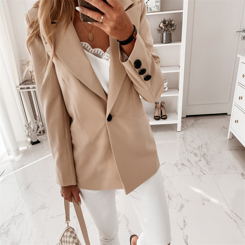 Classic Female Office Jacket with Simple Lapel