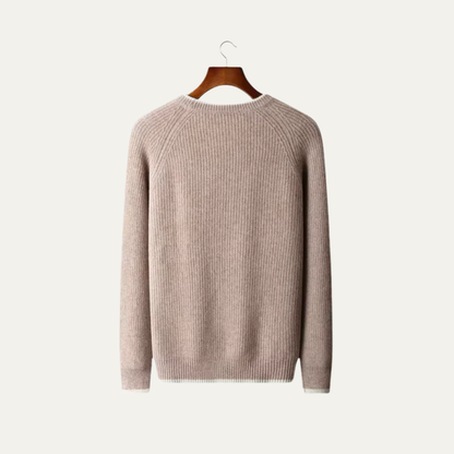 VogeLuxe | Men’s Ribbed Crewneck Sweater with Contrast Trim