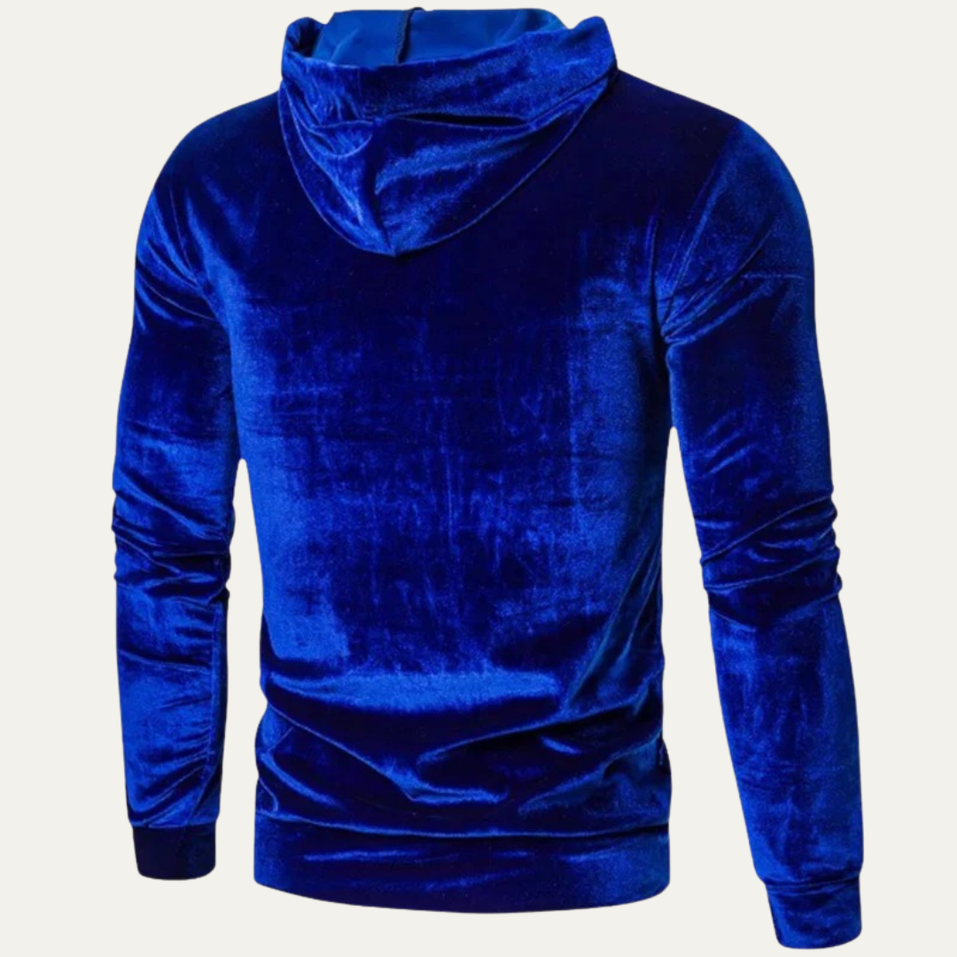 VogeLuxe | Men’s Velvet Pullover Hoodie with Kangaroo Pocket