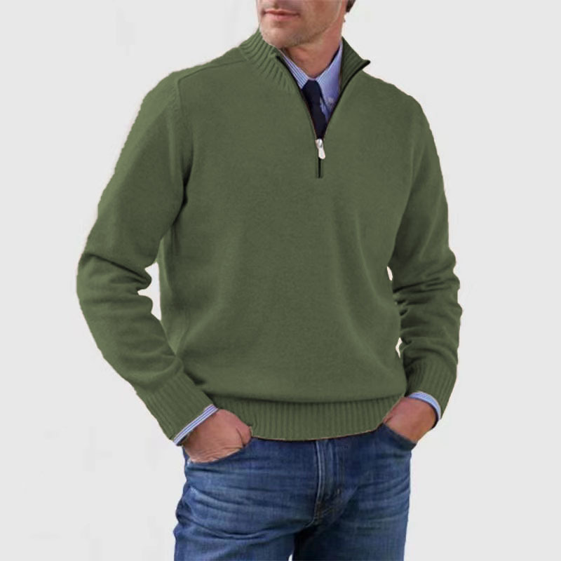 VogeLuxe | Men’s Ribbed Mock Neck Quarter Zip Sweater