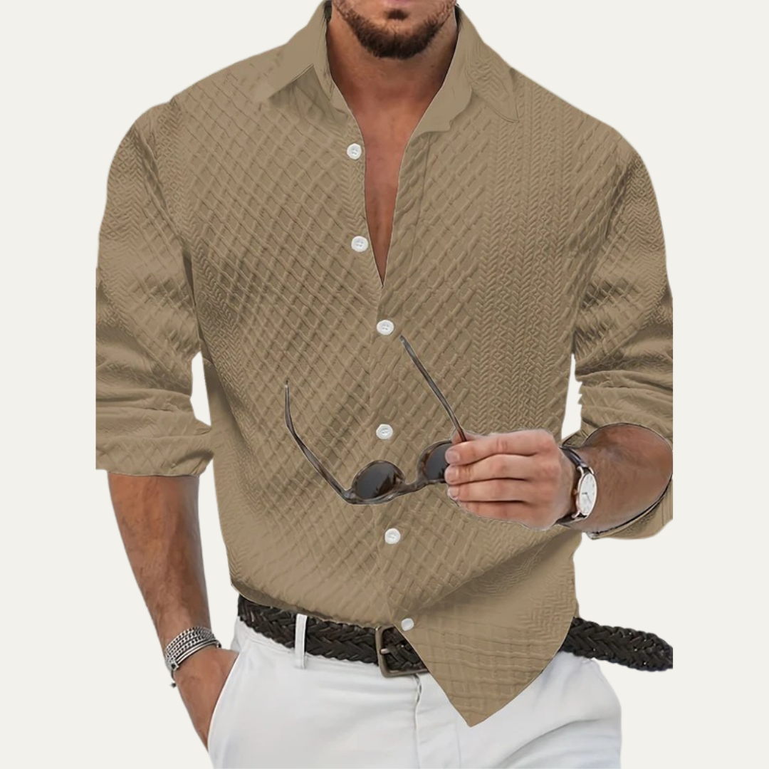 VogeLuxe | Men’s Embossed Waffle Texture Button Down Shirt