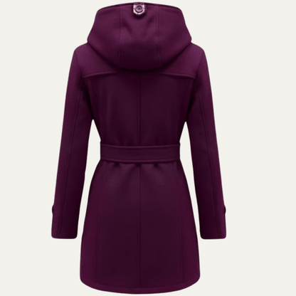 VogeLuxe | Women’s Belted Double-Breasted Wool Coat with Hood