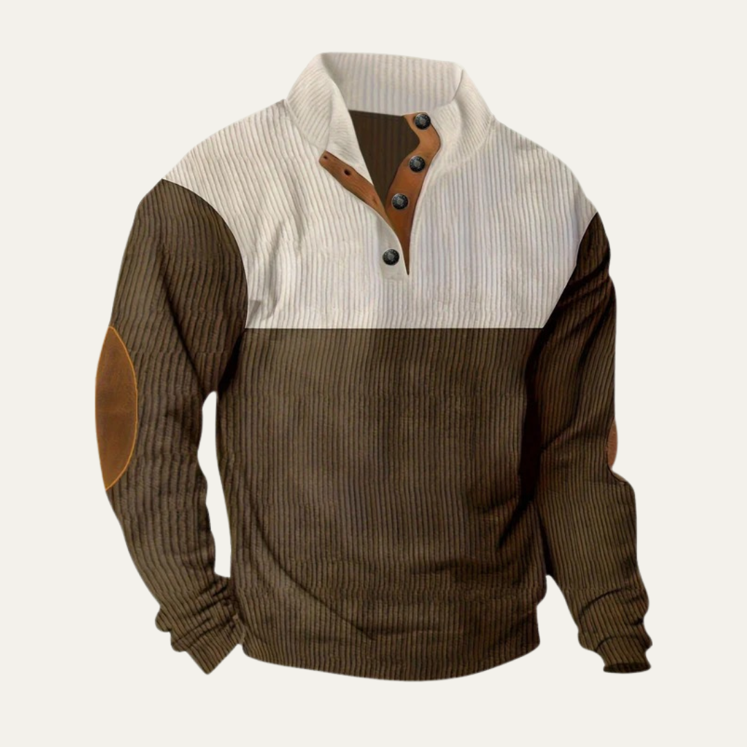 VogeLuxe | Men’s Corduroy Pullover Sweater with Buttoned Leather Placket