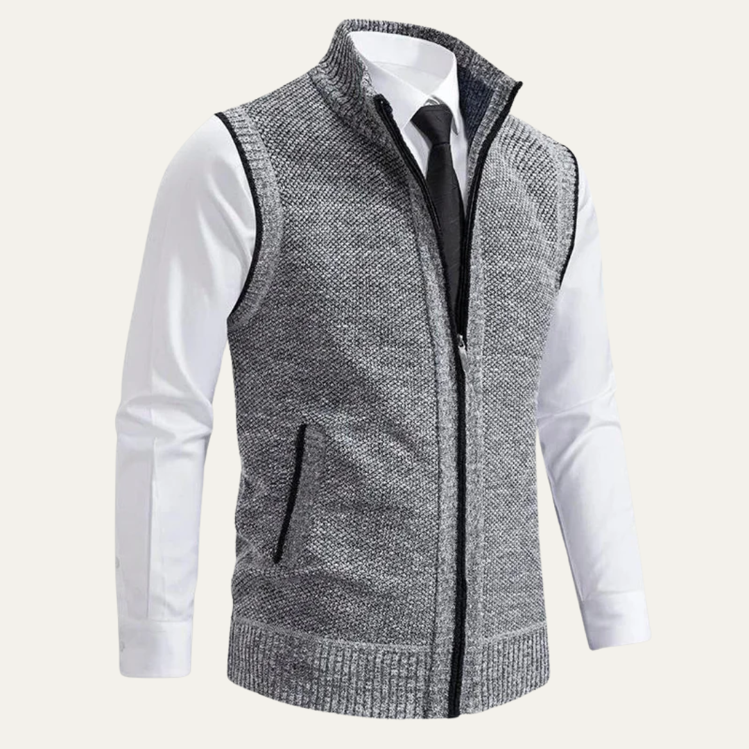 VogeLuxe | Men’s Full Zip Knit Sweater Vest With Mock Neck