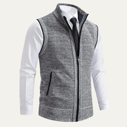 VogeLuxe | Men’s Full Zip Knit Sweater Vest With Mock Neck