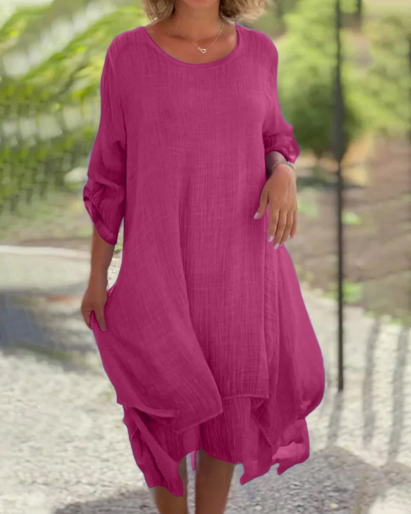 Comfy Women's Sundress Round Neck Knee Length Dress
