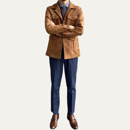 VogeLuxe | Men’s Suede Field Jacket with Four Flap Pockets