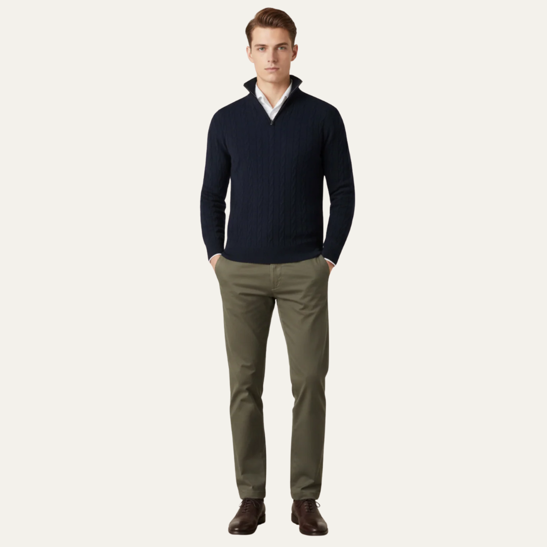 VogeLuxe | Men’s Cable Knit Fit Quarter Zip Sweater