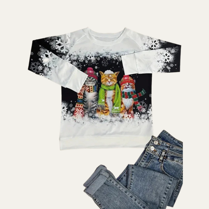 VogeLuxe | Women’s Winter Cats Printed Crewneck Sweater