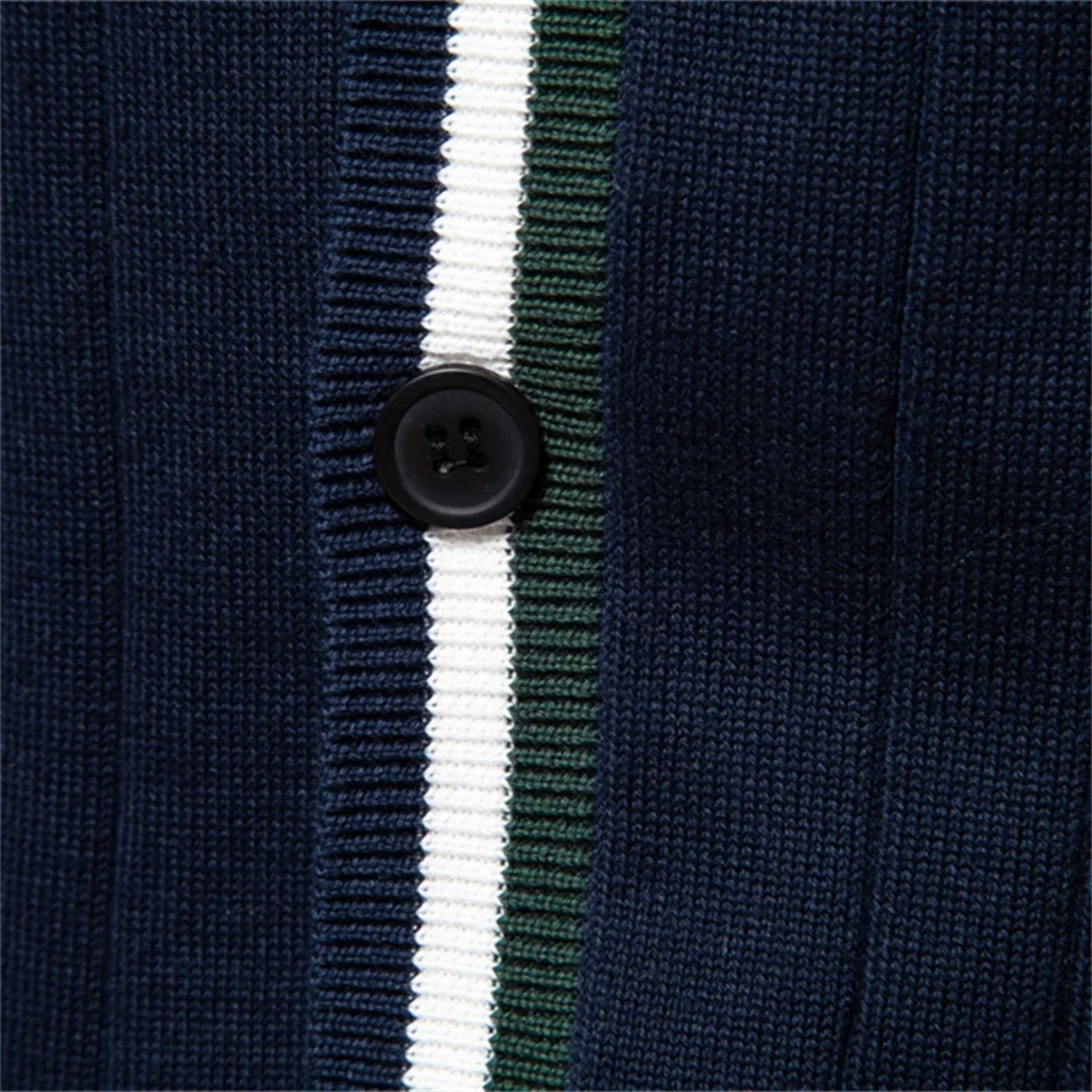 VogeLuxe | Men’s V Neck Rib Knit Cardigan with Striped Trim
