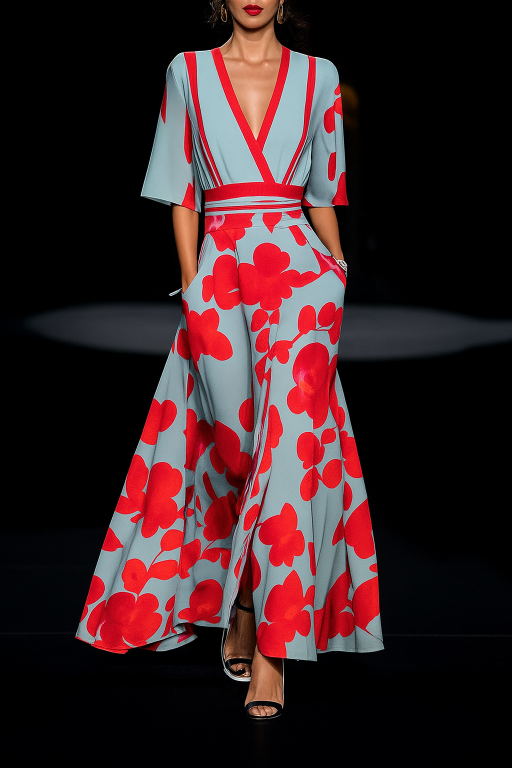 Ladies Long Flower Print Dress - BritishElegance