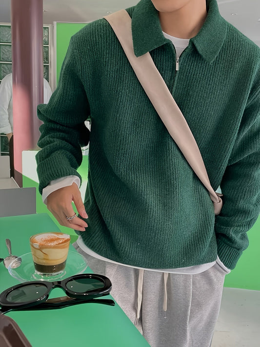 Warm Quarter Zip Men's Striped Sweater - VogeLuxe