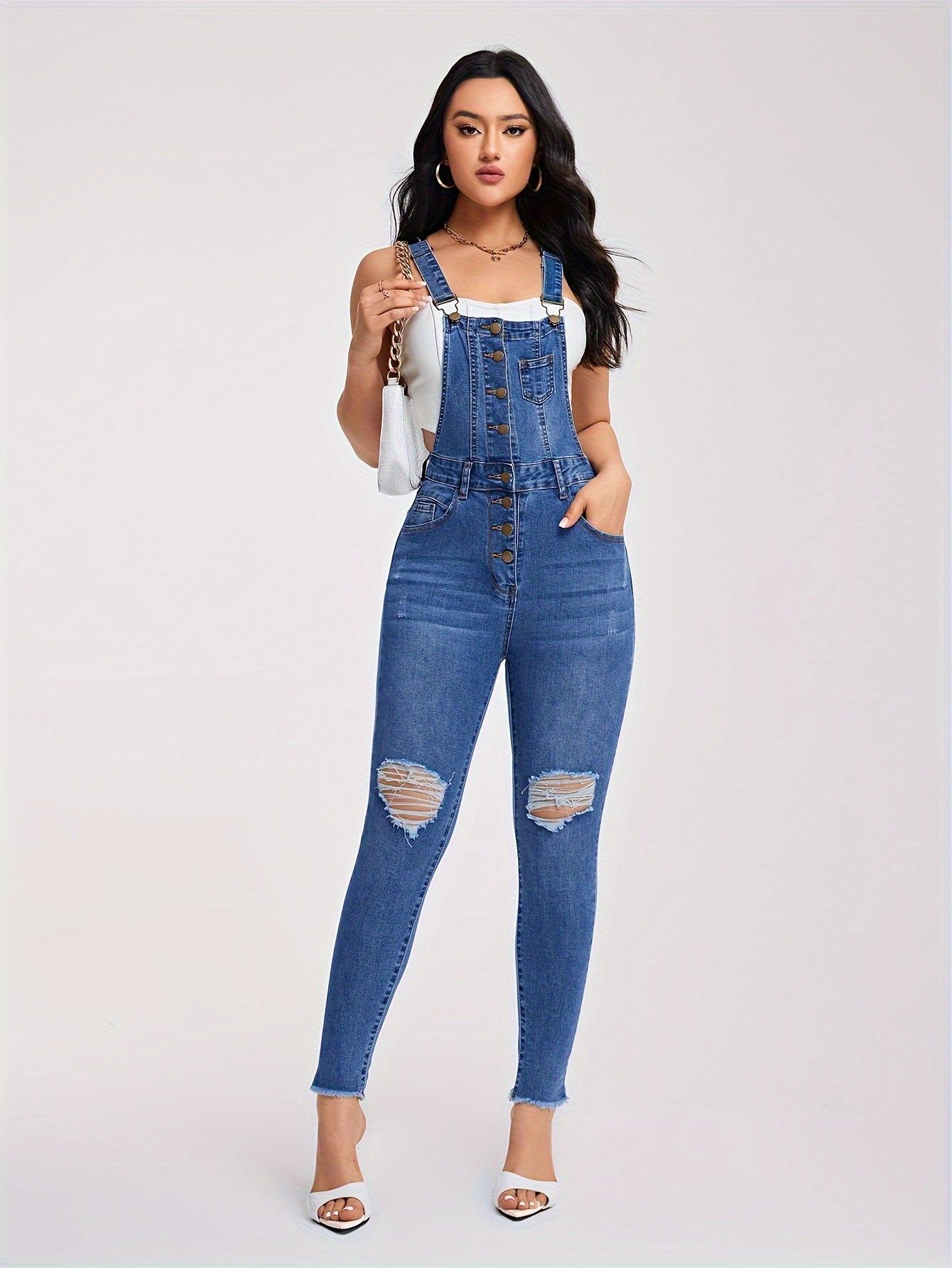 Trendy Ripped Denim Jumpsuit for Women - VogeLuxe