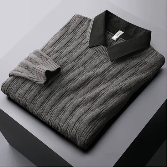 Classic Fit Men's Textured Polo Sweater - VogeLuxe