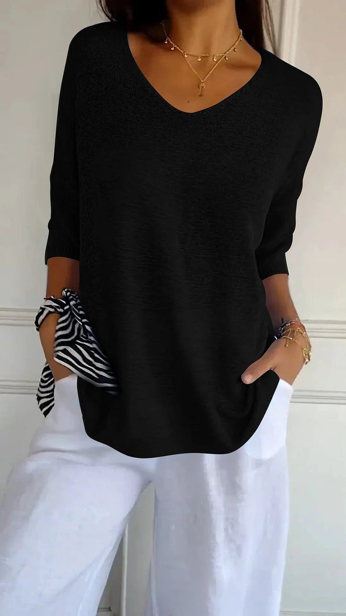 Relaxed Fit Women's V Neck Sweater Top