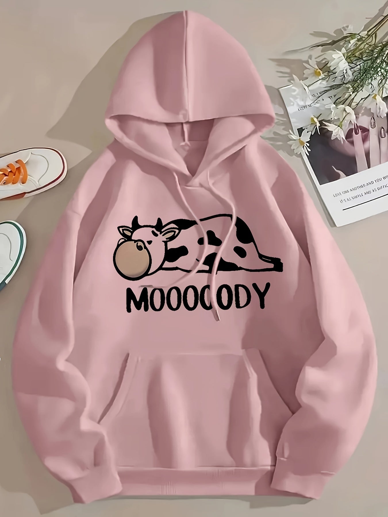 Cozy Winter Hoodie with Animal Print Pocket