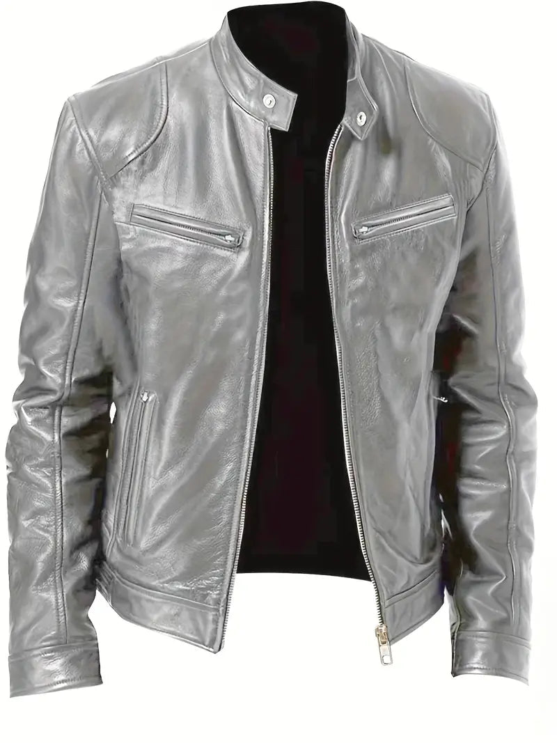 Men's Slim Black Faux Leather Biker Jacket