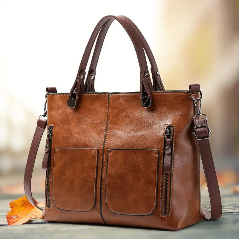 Rustic Scandinavian Genuine Leather Tote Bag - VogeLuxe
