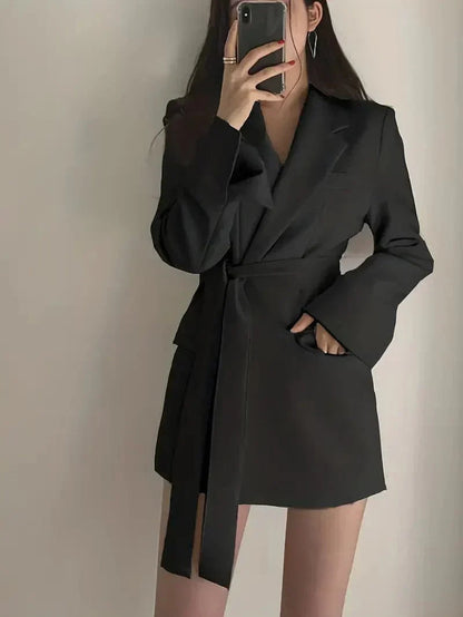 Relaxed Fit Blazer Dress for Women with Waist Belt