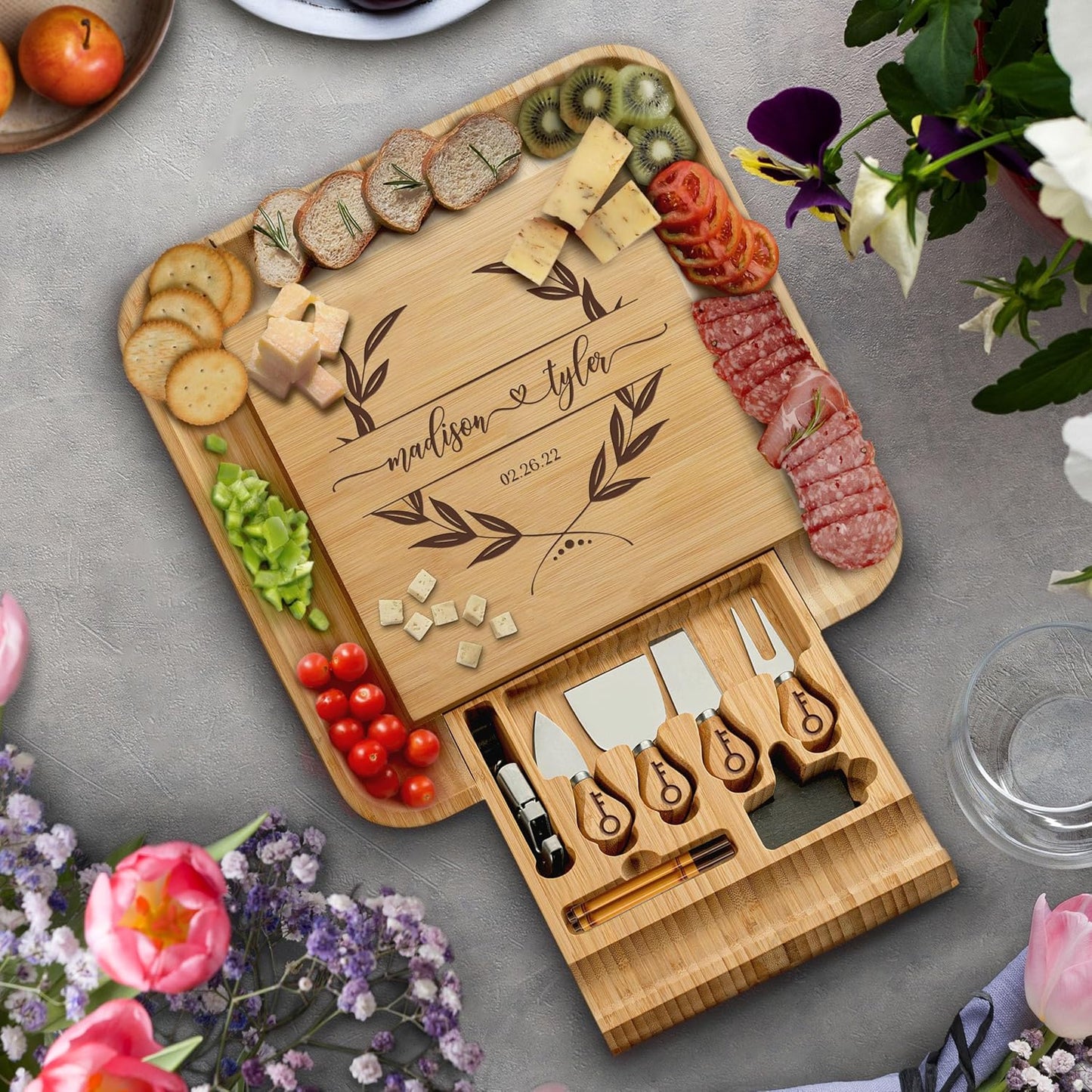 Deluxe Cheese Board Set with Storage and Utensils