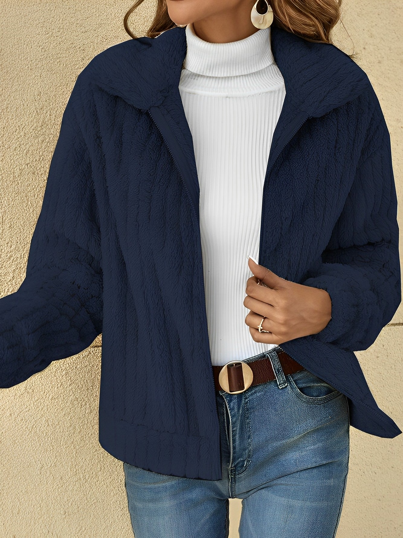 Casual Ladies Zip Front Oversized Jacket