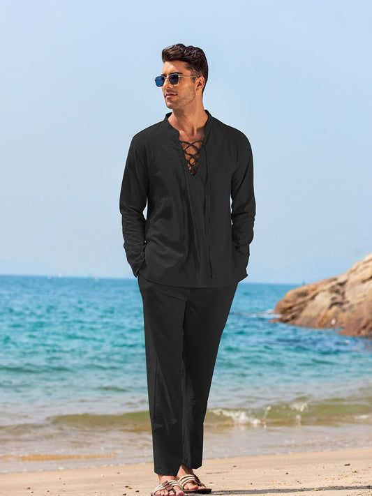 Casual Button Down Shirt and Comfortable Pants Suit - VogeLuxe