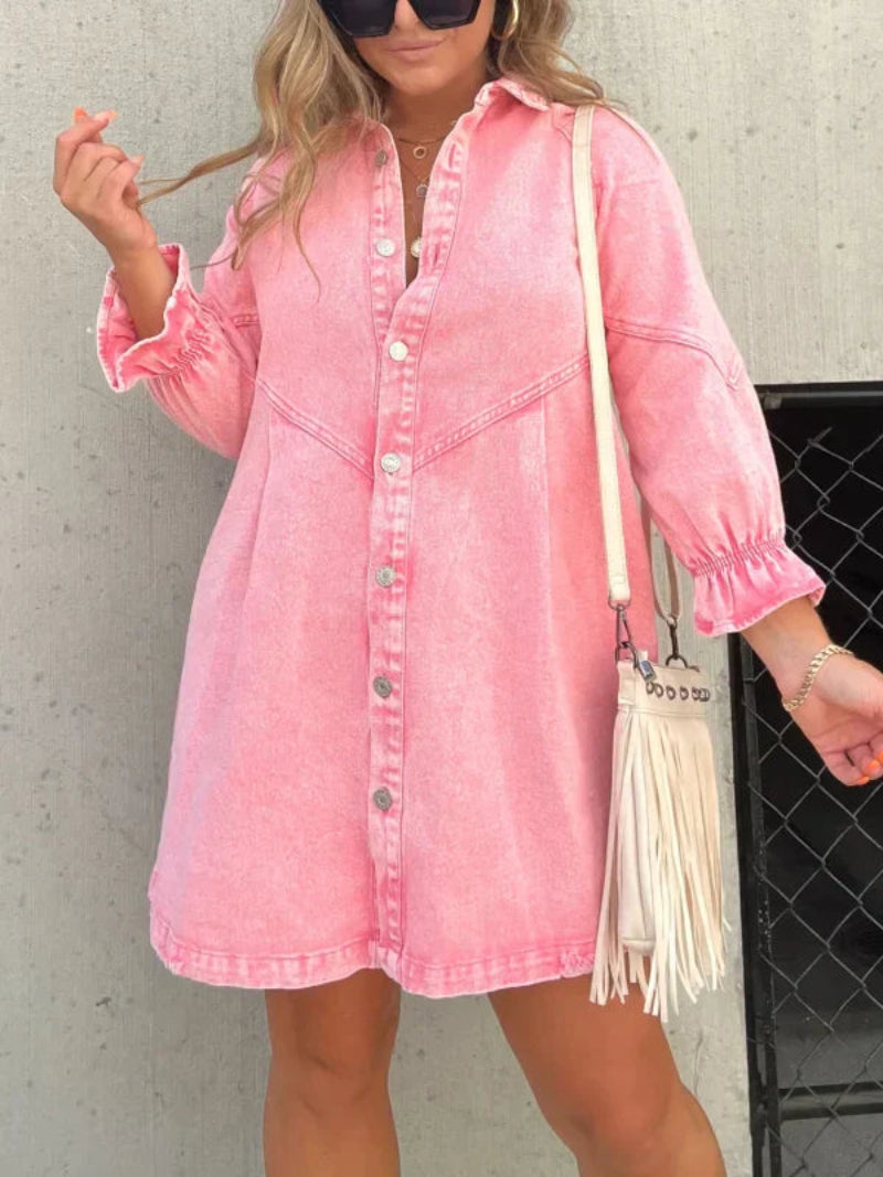 Comfy Women's Blue Jean Summer Dress with Long Sleeves - VogeLuxe