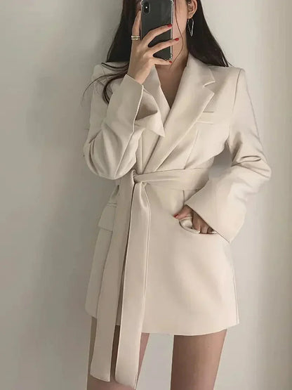 Relaxed Fit Blazer Dress for Women with Waist Belt