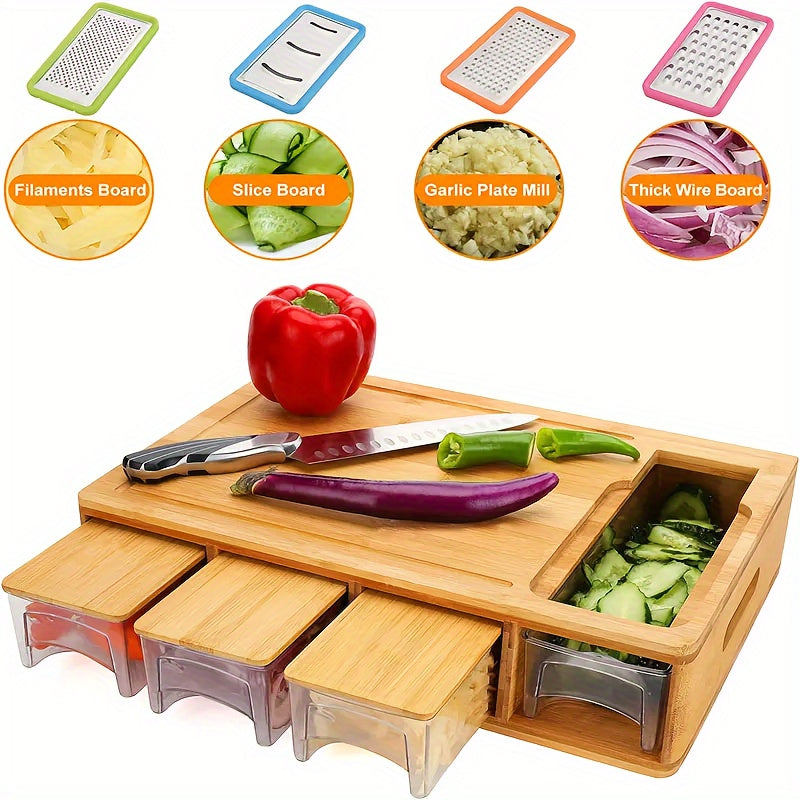 Wooden Kitchen Cutting Board with Built-In Tray & Grater - VogeLuxe