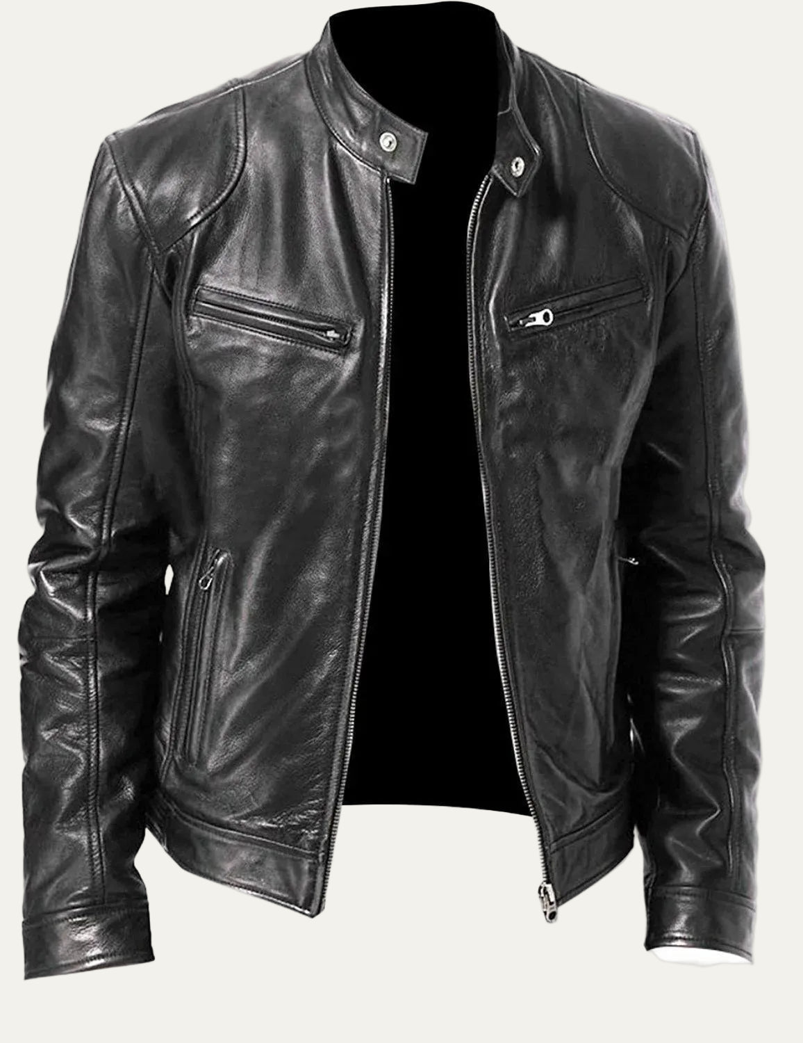 VogeLuxe | Men’s Slim Fit Racer Leather Jacket