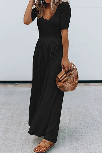 Summer Women's Short Sleeve V Neck Jumpsuit