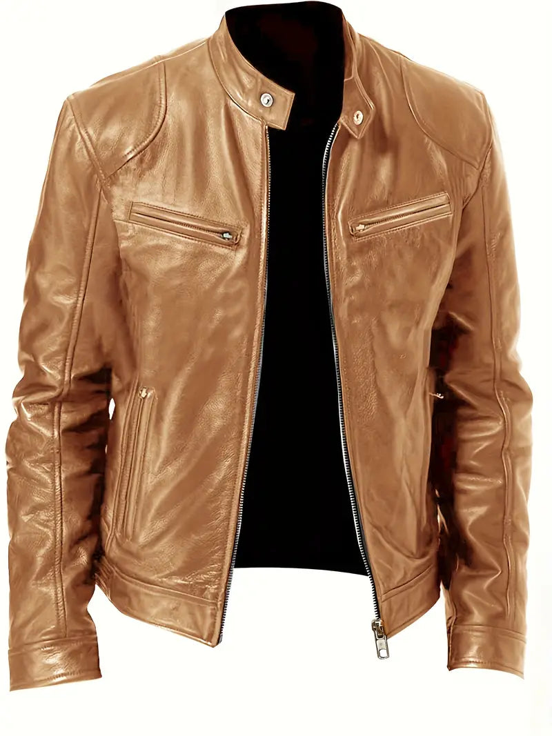 Men's Slim Black Faux Leather Biker Jacket