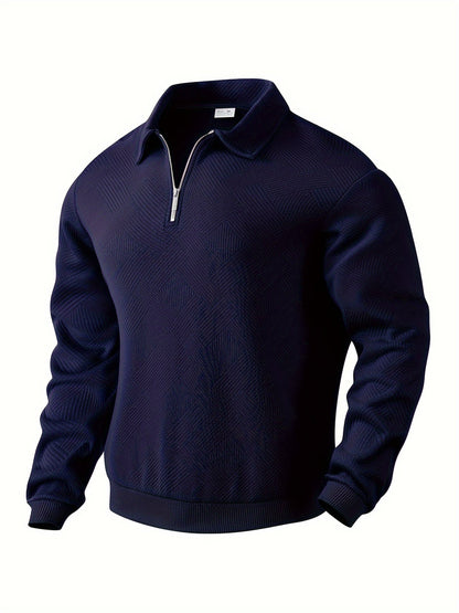 Warm Men's Quarter Zip Sweater with Geometric Design