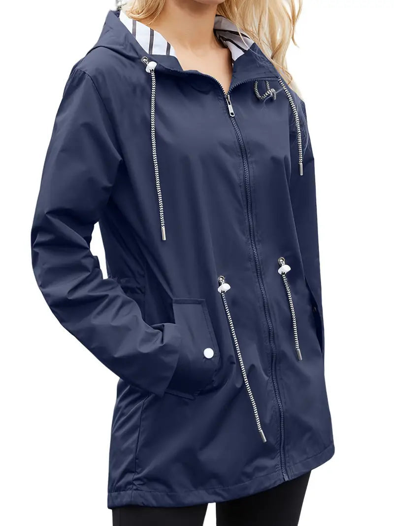 Waterproof Women's Rain Jacket with Hood and Long Sleeves - BritishElegance