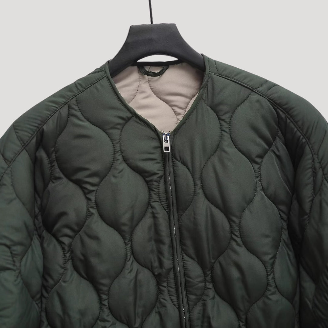 VogeLuxe | Women’s Wave Quilted Collarless Zip Jacket