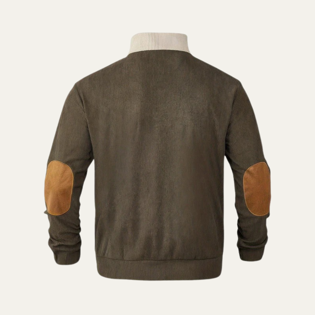 VogeLuxe | Men’s Corduroy Pullover Sweater with Buttoned Leather Placket