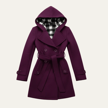 VogeLuxe | Women’s Belted Double-Breasted Wool Coat with Hood