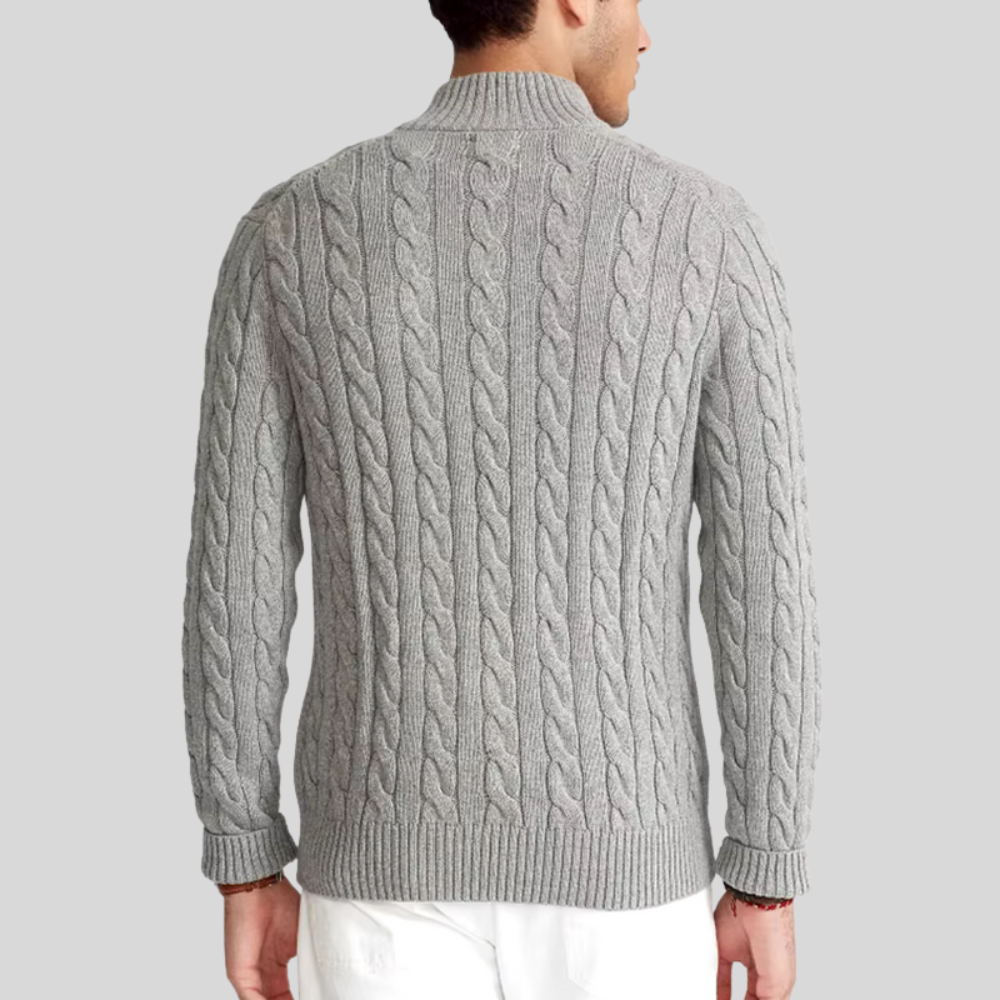 VogeLuxe | Men’s Cable Knit Mock Neck Quarter Zip Sweater
