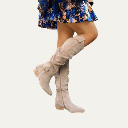 VogeLuxe | Women’s Tall Slouchy Knee High Boots with Buckle Detail