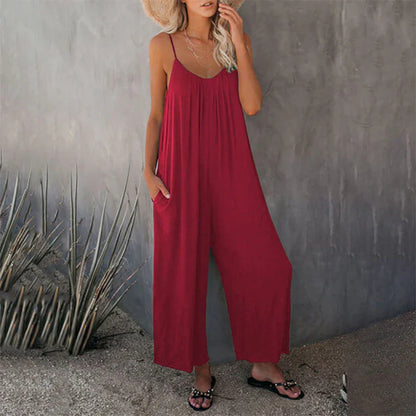 Women's Flowy V-Neck Tank Jumpsuit with Pockets - VogeLuxe