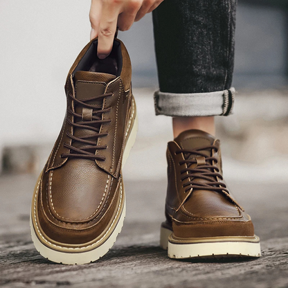 Classic Men's Vegan Leather Ankle Boots with Thick Soles