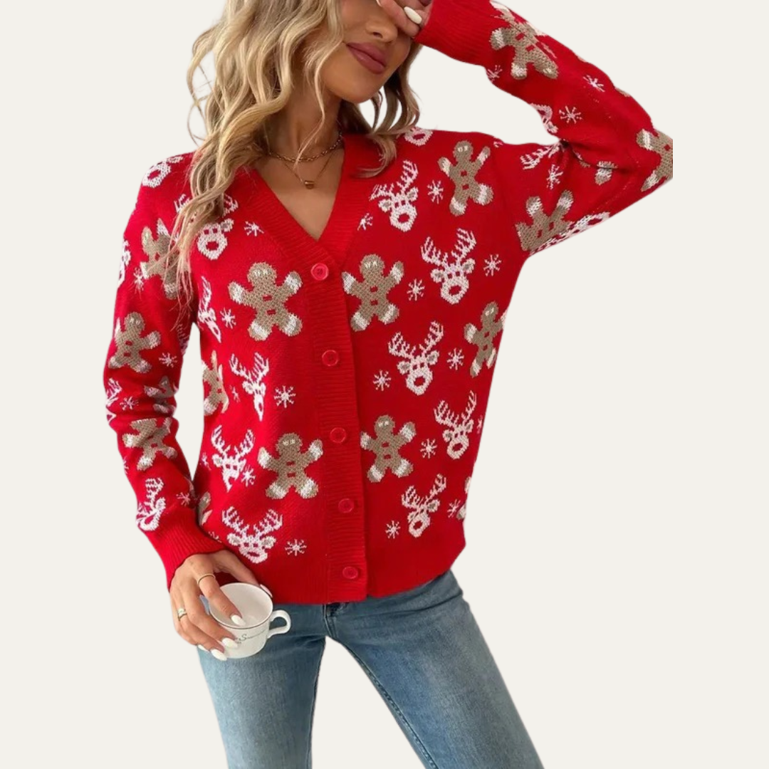 VogeLuxe | Women’s Festive Gingerbread Knit Button Cardigan