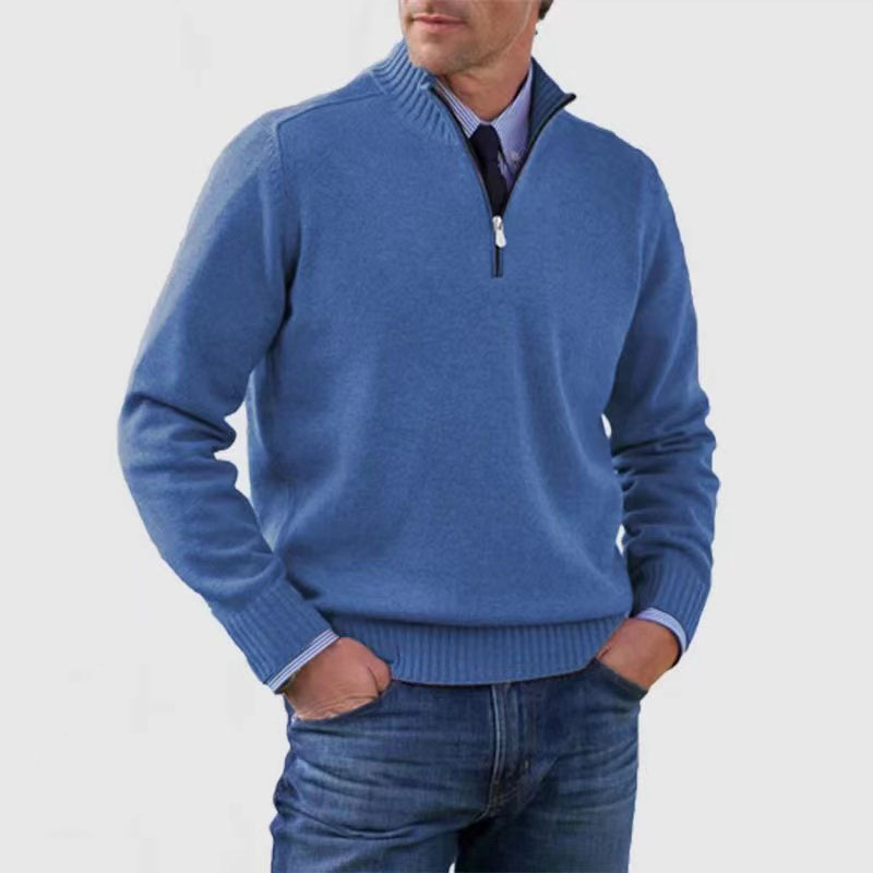 VogeLuxe | Men’s Ribbed Mock Neck Quarter Zip Sweater