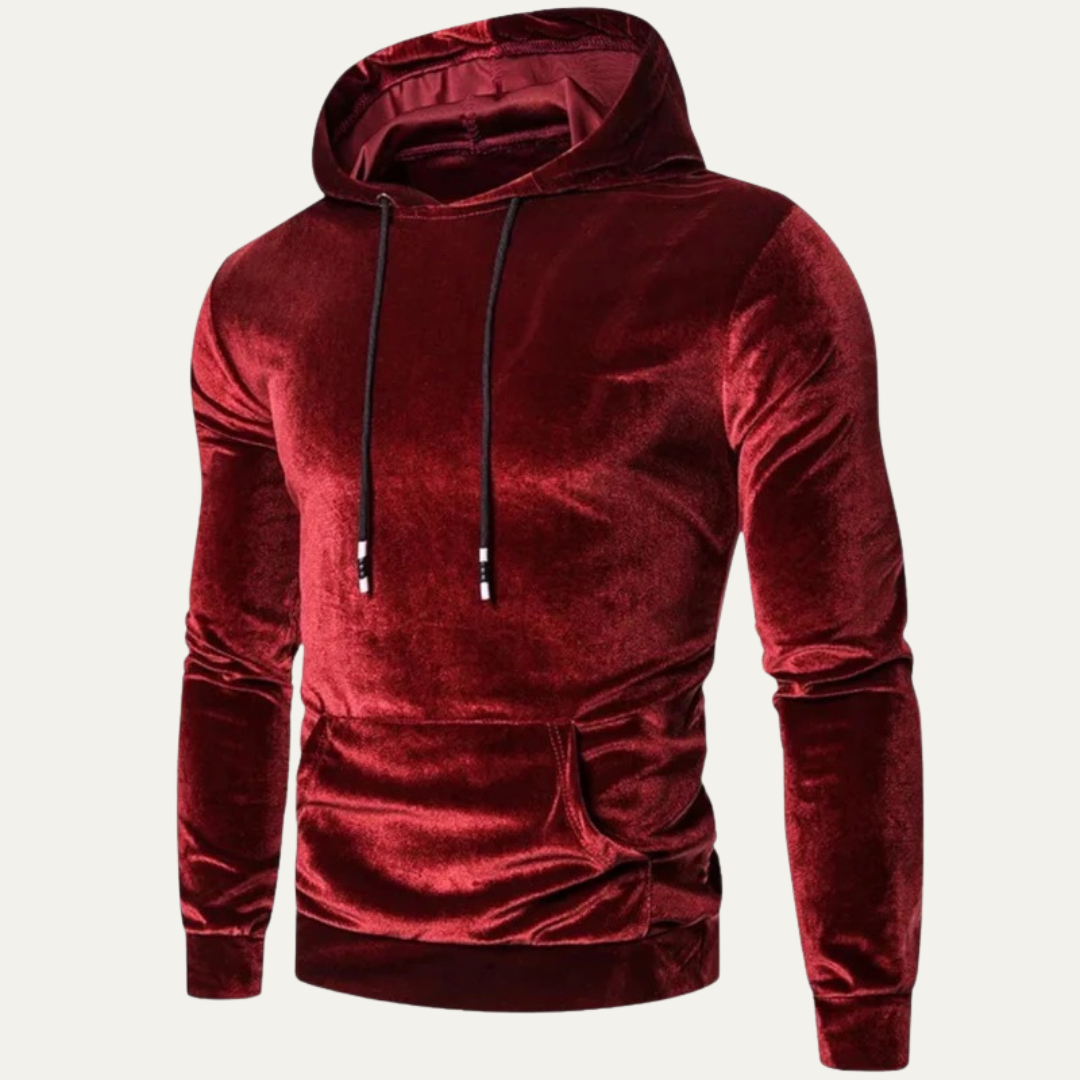 VogeLuxe | Men’s Velvet Pullover Hoodie with Kangaroo Pocket